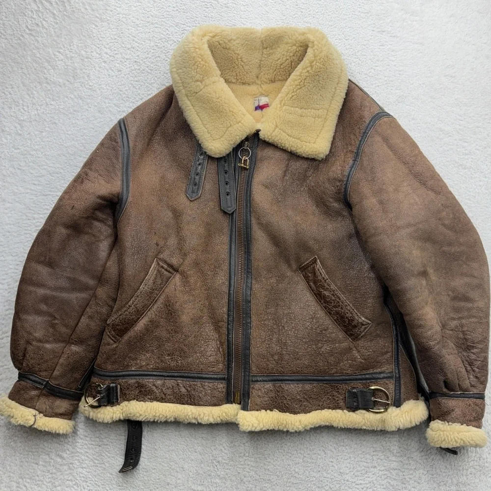 Branded Orchard Motorcycle B-3 Flight Jacket Mens 46 Brown Shearling Sheepskin